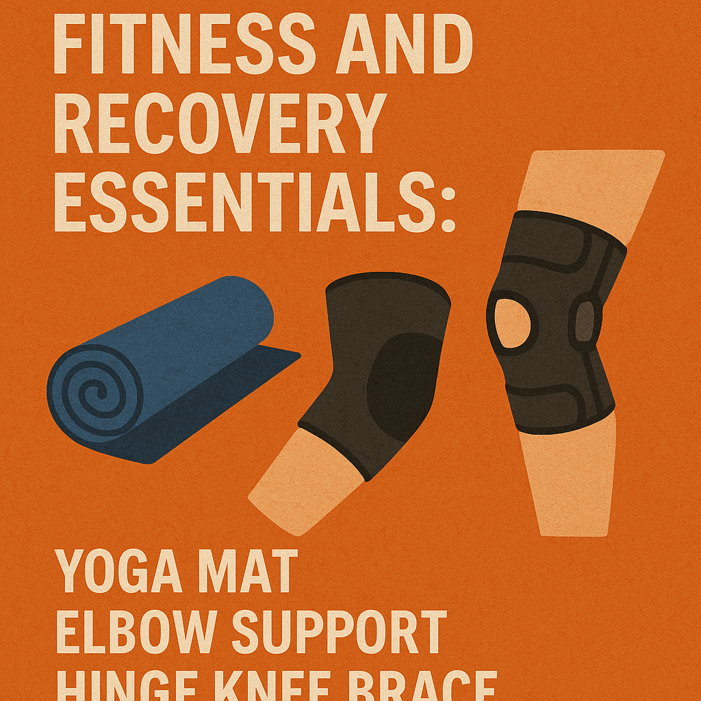 Fitness and Recovery Essentials: Yoga Mat, Elbow Support, and Hinge Knee Brace
