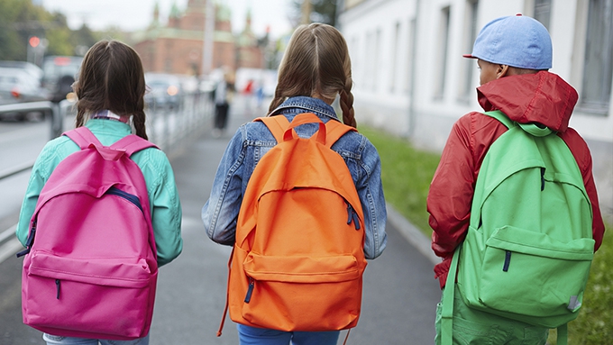 To school you have to walk and with friends